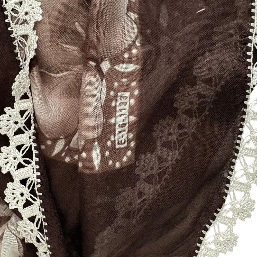 Vintage Y2K Eripek Turkey Floral Crochet Lace Trim Scarf Wrap Boho 36